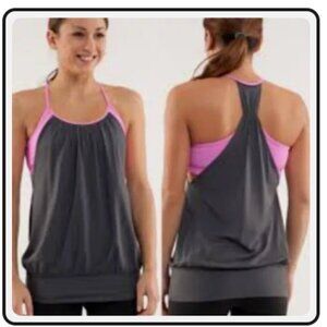 Lululemon EUC No Limits purple & grey layered tank built in bra size 4